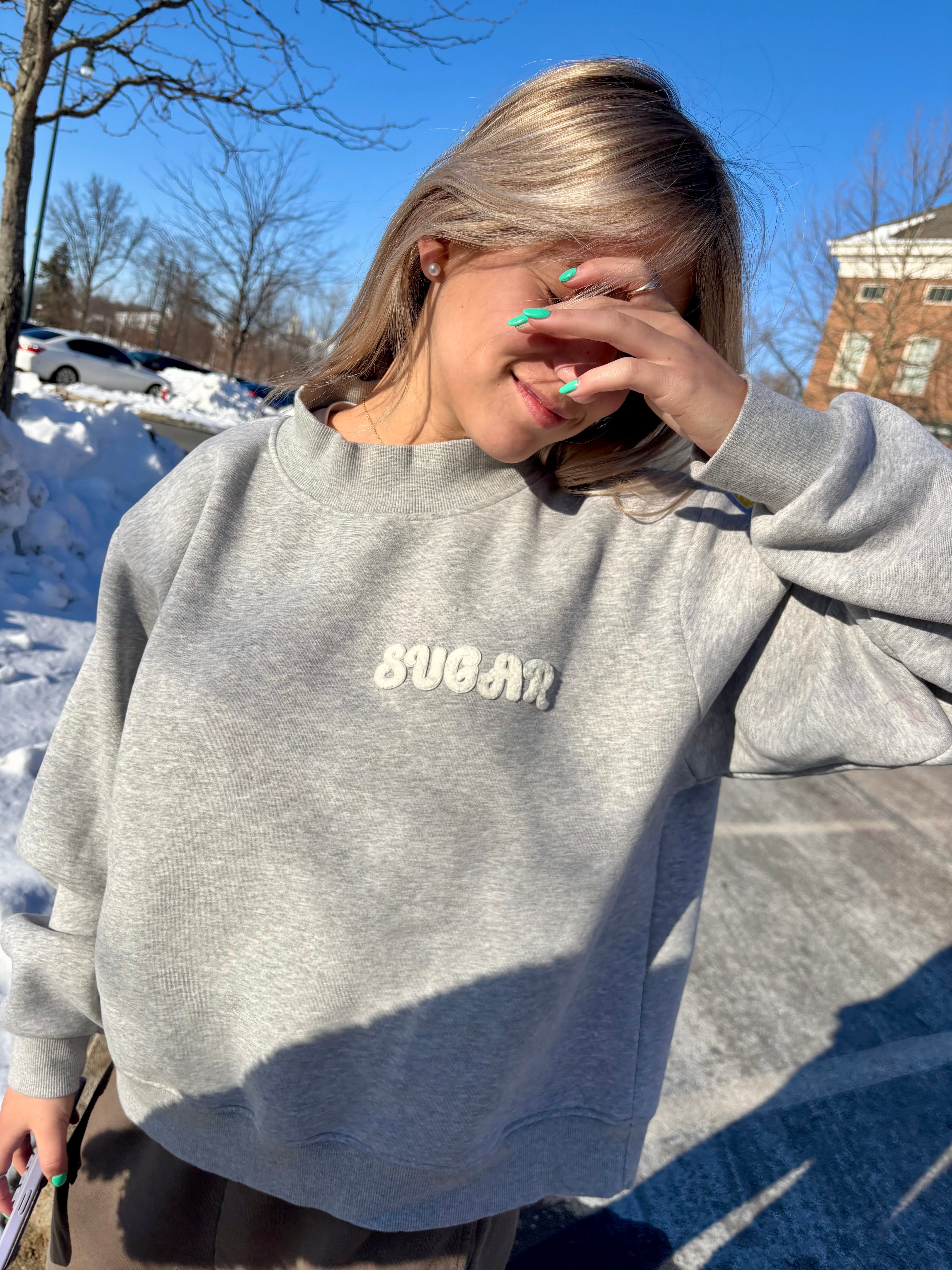 Sugar Classic Essential Fleece Mock Neck - chenille letters